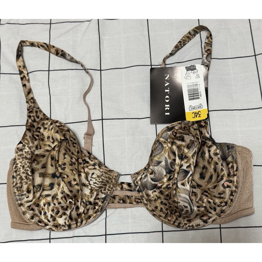Natori Satin Underwire Bra Size 34C Nude Animal Print Style 34427 NWT